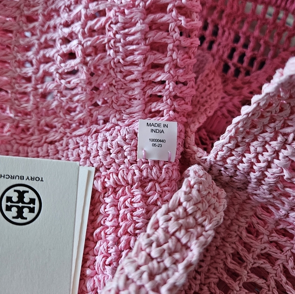 ๐TORY BURCH Pink Crochet ELLA Tote Bag logo authentic ๐๐๐ - Picture 3 of 7